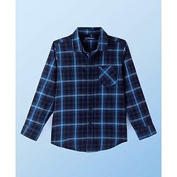 Pine Kids Cotton Woven Full Sleeves Checkered Shirt with Inner Tee - Navy Blue