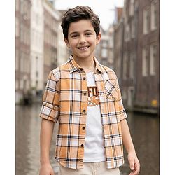 Pine Kids Cotton Woven Full Sleeves Checks Shirt With T-Shirt - Multicolour