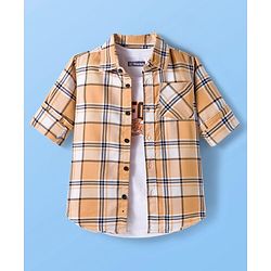 Pine Kids Cotton Woven Full Sleeves Checks Shirt With T-Shirt - Multicolour
