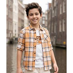 Pine Kids Cotton Woven Full Sleeves Checks Shirt With T-Shirt - Multicolour