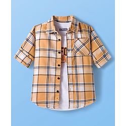 Pine Kids Cotton Woven Full Sleeves Checks Shirt With T-Shirt - Multicolour