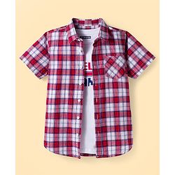Pine Kids Cotton Woven Half Sleeves Checks Shirt With T-Shirt - Multicolour