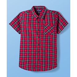 Pine Kids Cotton Woven Half Sleeves Checkered Shirt With T-Shirt - Red