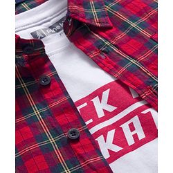 Pine Kids Cotton Woven Half Sleeves Checkered Shirt With T-Shirt - Red