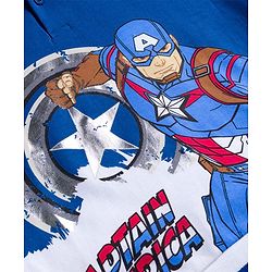 Pine Kids Marvel Fleece Knit Full Sleeves Hooded Sweatshirt With Captain America Graphics & Foil Print Detailing - Blue & White