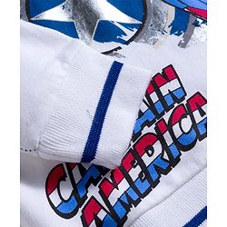 Pine Kids Marvel Fleece Knit Full Sleeves Hooded Sweatshirt With Captain America Graphics & Foil Print Detailing - Blue & White