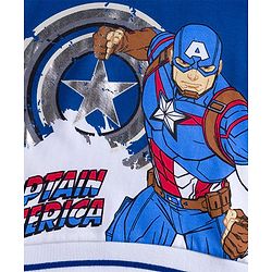 Pine Kids Marvel Fleece Knit Full Sleeves Hooded Sweatshirt With Captain America Graphics & Foil Print Detailing - Blue & White