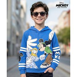 Pine Kids Disney Terry Knit Drop Shoulder Full Sleeves Oversized Hooded Sweatshirt With Mickey & Friends Graphics - Blue