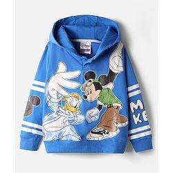 Pine Kids Disney Terry Knit Drop Shoulder Full Sleeves Oversized Hooded Sweatshirt With Mickey & Friends Graphics - Blue