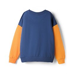 Pine Kids Disney Terry Knit Drop Shoulder Full Sleeves Oversized Sweatshirt With Mickey & Friends Graphics & Thread Overlock Detailing - Navy Blue