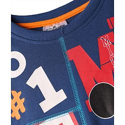 Pine Kids Disney Terry Knit Drop Shoulder Full Sleeves Oversized Sweatshirt With Mickey & Friends Graphics & Thread Overlock Detailing - Navy Blue