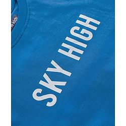 Pine Kids Cotton Knit Full Sleeves T-Shirt With Sky High Text Print - Blue