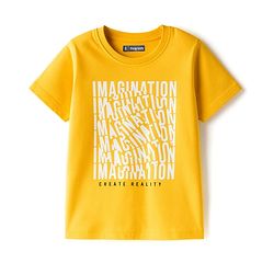 Pine Kids Cotton Knit Half Sleeves T-Shirt With Imagination Text Print - Golden