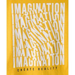 Pine Kids Cotton Knit Half Sleeves T-Shirt With Imagination Text Print - Golden