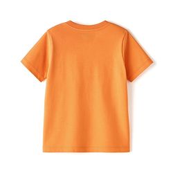Pine Kids Cotton Knit Half Sleeves T-Shirt With Animal & Strong & Brave Text Print - Orange