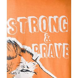 Pine Kids Cotton Knit Half Sleeves T-Shirt With Animal & Strong & Brave Text Print - Orange