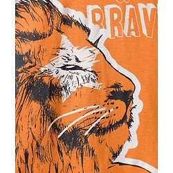 Pine Kids Cotton Knit Half Sleeves T-Shirt With Animal & Strong & Brave Text Print - Orange