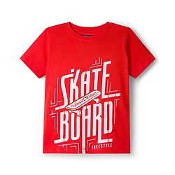 Pine Kids Cotton Knit Half Sleeves T-Shirt with Skating Graphic - Red