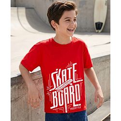 Pine Kids Cotton Knit Half Sleeves T-Shirt with Skating Graphic - Red