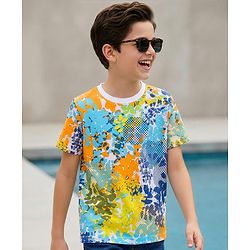 Pine Kids Cotton Knit Half Sleeves T-Shirt with Abstract Print - Multicolor