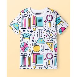 Pine Kids Cotton Knit Half Sleeves T-Shirt with Print - White