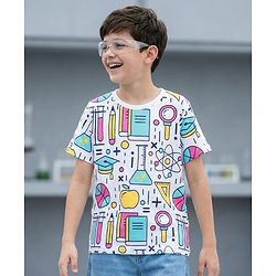 Pine Kids Cotton Knit Half Sleeves T-Shirt with Print - White