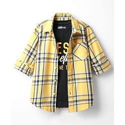 Pine Kids Cotton Woven Full Sleeves Checkered Shirt With T-Shirt - Yellow