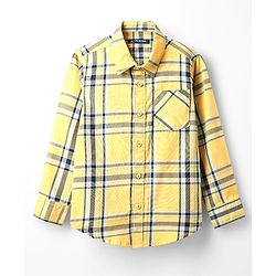 Pine Kids Cotton Woven Full Sleeves Checkered Shirt With T-Shirt - Yellow