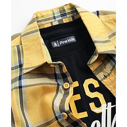 Pine Kids Cotton Woven Full Sleeves Checkered Shirt With T-Shirt - Yellow