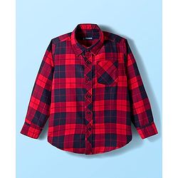 Pine Kids Cotton Woven Full Sleeves Checkered Shirt With T-Shirt - Red