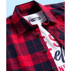 Pine Kids Cotton Woven Full Sleeves Checkered Shirt With T-Shirt - Red