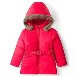 Pine Kids Woven Full Sleeves Solid Color Padded Jacket with Detachable Hood - Red