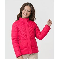 Pine Kids Woven Full Sleeves High Neck Solid Quilted Jacket - Red