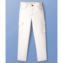 Pine Kids Denim Woven Full Length Washed Jeans - White