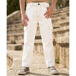 Pine Kids Denim Woven Full Length Washed Jeans - White
