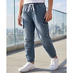 Pine Kids Denim Woven Full Length Washed Jeans With Pocket - Blue