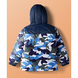 Pine Kids Woven Full Sleeves Hooded Padded Jacket With Camouflage Print - Multicolor