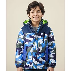 Pine Kids Woven Full Sleeves Hooded Padded Jacket With Camouflage Print - Multicolor