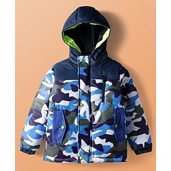 Pine Kids Woven Full Sleeves Hooded Padded Jacket With Camouflage Print - Multicolor