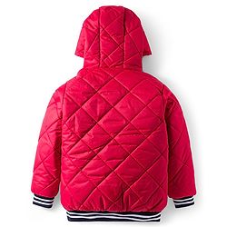 Pine Kids Woven Full Sleeves Solid Color Hooded Padded Jacket with Text Embroidery - Red