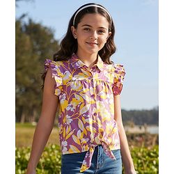 Pine Kids Sleeveless Floral Printed Top With Collar Neck - Pink