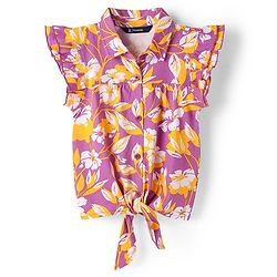 Pine Kids Sleeveless Floral Printed Top With Collar Neck - Pink