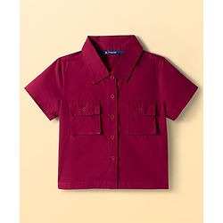 Pine Kids Cotton Woven Half Sleeves Solid Color Shrug with Pockets & Top - Wine & White
