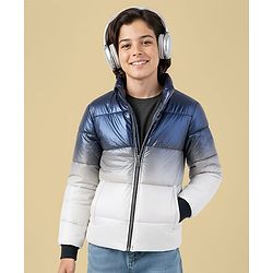Pine Kids Woven Full Sleeves Front Open Padded Jacket with Ombre Colors - Blue