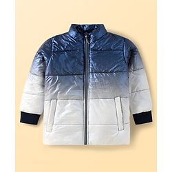 Pine Kids Woven Full Sleeves Front Open Padded Jacket with Ombre Colors - Blue