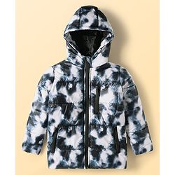 Pine Kids Woven Full Sleeves Tie & Dye Printed  Hooded Padded Jacket  - Navy Blue