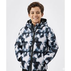 Pine Kids Woven Full Sleeves Tie & Dye Printed  Hooded Padded Jacket  - Navy Blue