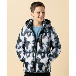 Pine Kids Woven Full Sleeves Tie & Dye Printed  Hooded Padded Jacket  - Navy Blue