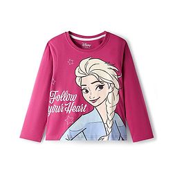Pine Kids Disney Single Jersey Knit Full Sleeve Night Suit with Elsa Graphics - Dark Pink