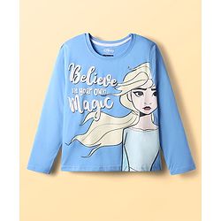 Pine Kids Disney Single Jersey Knit Full Sleeves Night Suit with Elsa Graphics - Light Blue